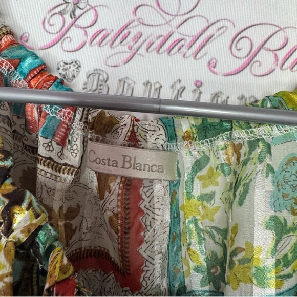 Costa Blanca open shoulder blouse top shirt paisley boho silky shimmer keyhole - Picture 6 of 12
